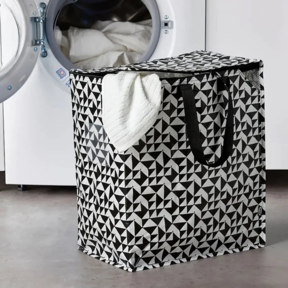 IKEA - KNALLA Two (2) Tote Bags 12 Gal Black & White Geometric Storage Bins NWT